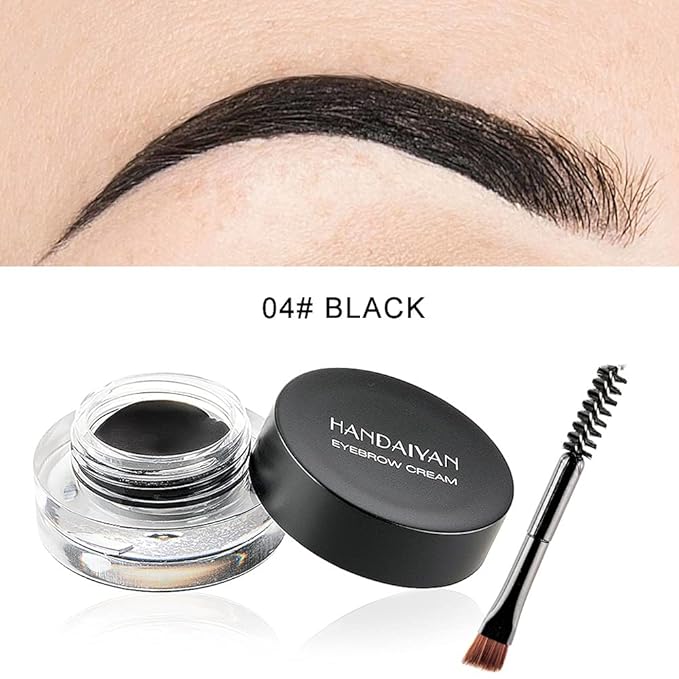 12 Colors Eyebrow Pomade Full-pigmented Long Lasting Waterproof Eyebrow Cream Gel Filling & Shaping Tinted Eyebrows Enhancers with Brush for Daily or Cosplay (04 Black)