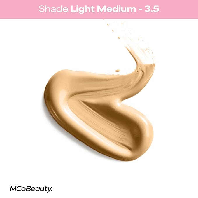 MCoBeauty Flawless Glow Luminous Skin Filter - 3.5 Light Medium - 4-in-1 Primer, Highlighter & Foundation Booster - Dewy Illuminating Tint Face Makeup with Squalane Vitamin E - Vegan & Cruelty Free