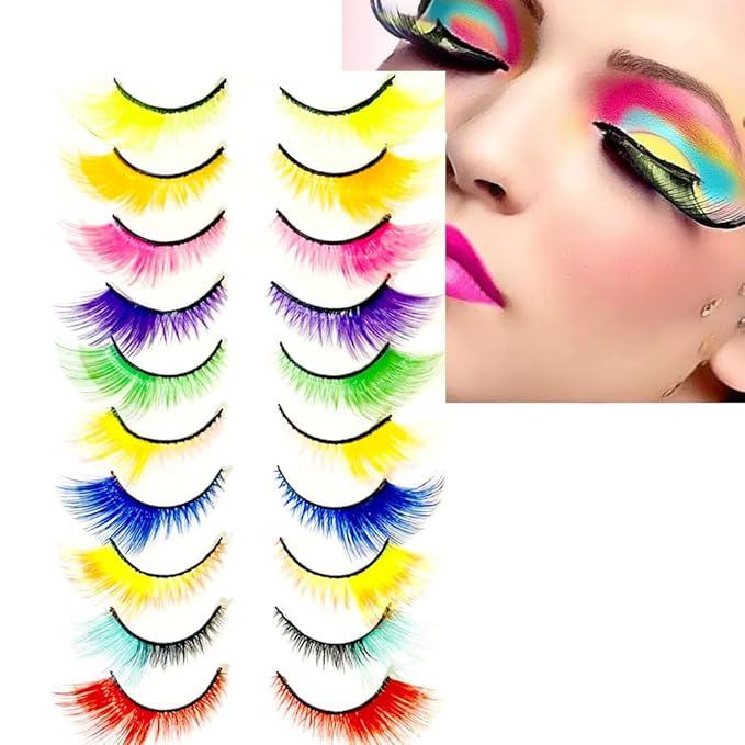 Sunniess Ombre Colored Lashes Cateye Eyelashes Fluffy Wispy Fake Lashes for Halloweens Cosplay Party Stage Make up Faux Mink False Eyelashes