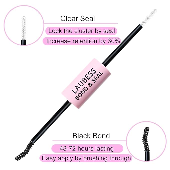 Lash Bond and Seal Waterproof 2Pcs LAUBESS Lash Glue for Eyelash Clusters 2 in 1 Lash Cluster Glue Adhesive Eyelash Glue Home Use Strong Hold 72H 10ml*2