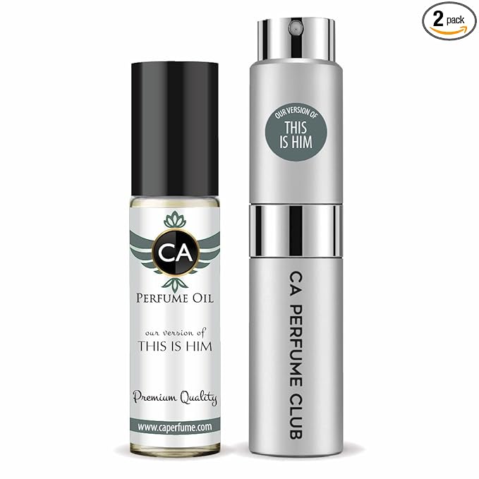 CA Perfume Duo Impression of This Is Him For Men Perfume Layering Set Mens Cologne Long Lasting Travel Size EDP + Body Oil Roll-On Bottle 0.27 Fl Oz+0.33 Fl Oz