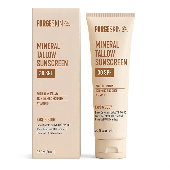 FORGE SKIN® Mineral Tallow Sunscreen SPF 30 [Tallow Based] Non Nano Zinc Oxide, Organic Non Toxic Sunscreen, No White Cast, Water Resistant Face & Body Sunblock | 2.7 oz