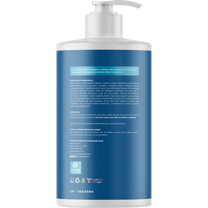 Rosemary and Biotin Shampoo for Thinning Hair - Vegan Volumizing Shampoo for Fine Hair with B Vitamins Argan Oil & Tea Tree Essential Oil - Paraben Silicone and Sulfate Free Vegan Formula (25 Fl Oz)