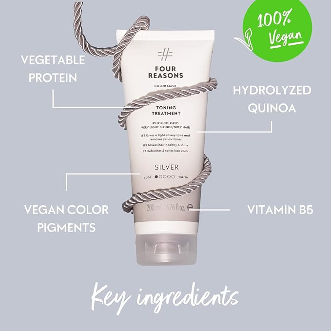FOUR REASONS Color Mask, Silver (27 Colors) – Hair Gloss & Color Depositing Conditioner – Semi Permanent Hair Toner for Color-Treated Hair Color For Women – Vegan & Cruelty-Free – 6.76 fl oz