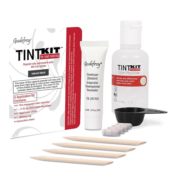 Godefroy Hair Color Tint Kit 4 Application and 1 oz Coloring Stain Remover Combo, Complete Coverage of Gray Hair Roots, Salon Quality Results - Natural Black