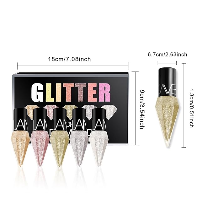 Glitter Liquid Eyeliner, 5 Colors Eyeliner Colorful Set, Shimmer Metallic Silver White, Gold Sparkling Eye Liner, Long Lasting Flare Eye Liner Liquid, Diamond Eye Makeup Set