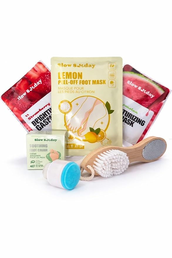 Self Care Spa Kit for Women – Foot Peel Mask, Facial Masks, Foot Cream, Exfoliating Brush Set