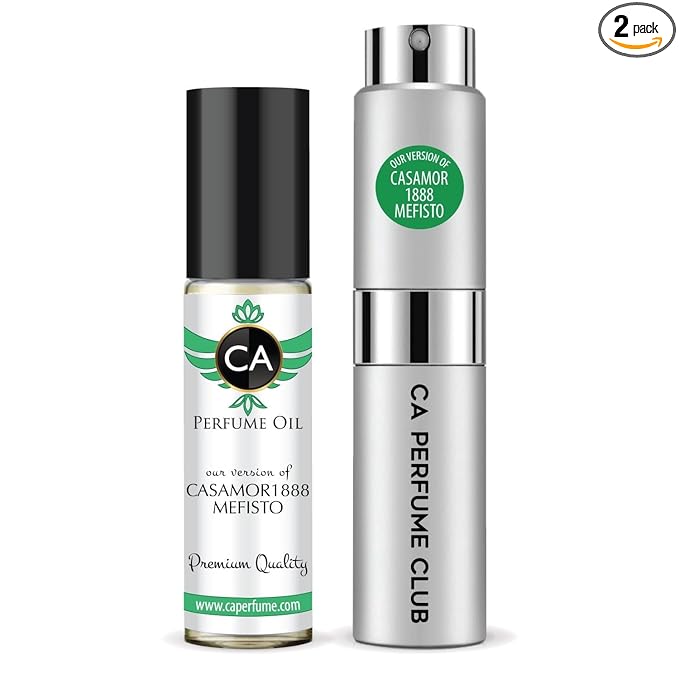 CA Perfume Duo Impression of Casamor1888 Mefisto For Men Perfume Layering Set Mens Cologne Long Lasting Travel Size EDP + Body Oil Roll-On Bottle 0.27 Fl Oz+0.33 Fl Oz