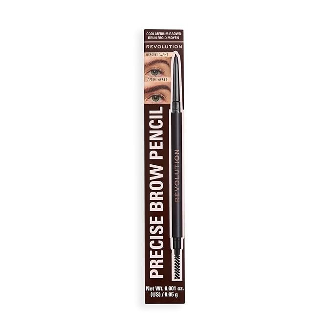 Revolution, Precise Brow Pencil, Double Ended, Ultra-Fine Pencil Tool, Includes Spoolie Brush, Medium Brown