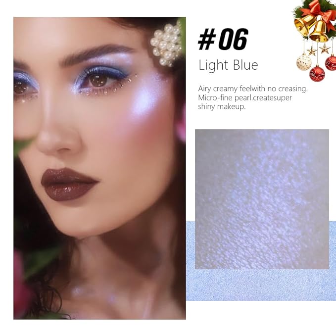 Cool Purple Cream Sparkle Glitter Shimmer Eyeshadow Palette Makeup for Women, Blue Buttery Cream Powder Highlighter Vegan, de sombras de ojos, Built-in Mirror & Brush 06