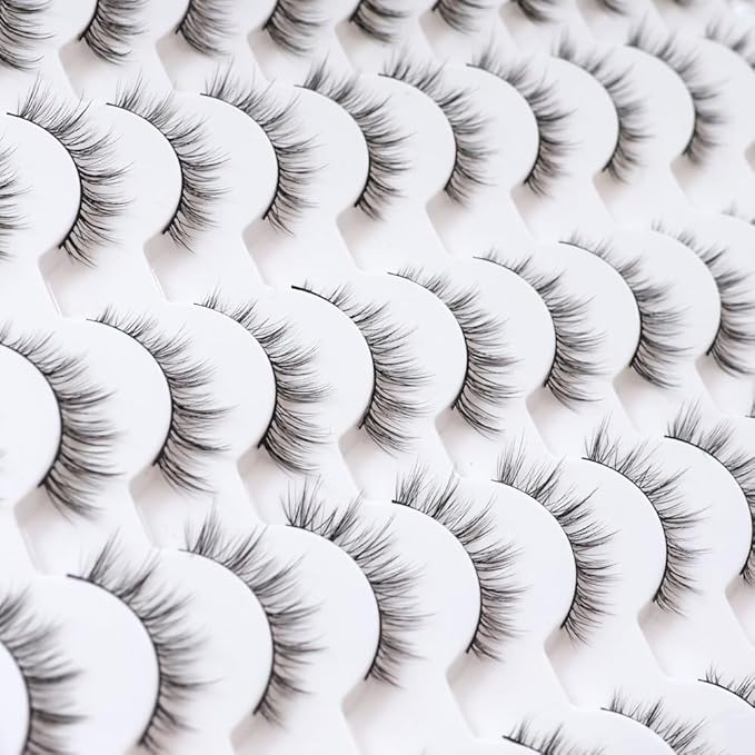 Azenlo False Eyelashes 48 Pairs Faux Mink Lashes 14mm Wispy Lashes 3D Fluffy Cat Eye Lashes Pack Bulk Wholesale Strip Lashes(style 48-038)