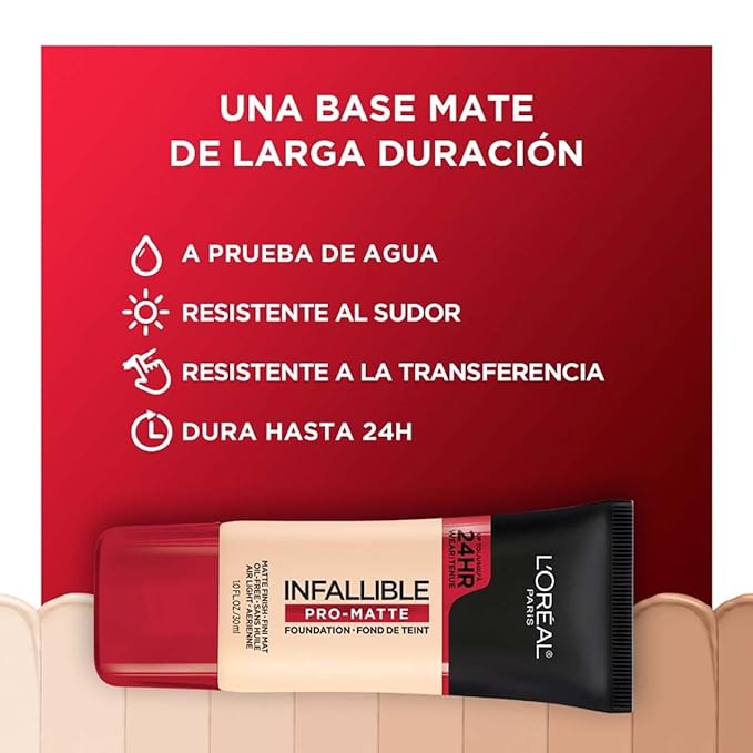 L'Oreal Paris Cosmetics Makeup Infallible Pro-Matte Liquid Longwear Foundation, Natural Beige, 1 fl oz. (Pack of 2)