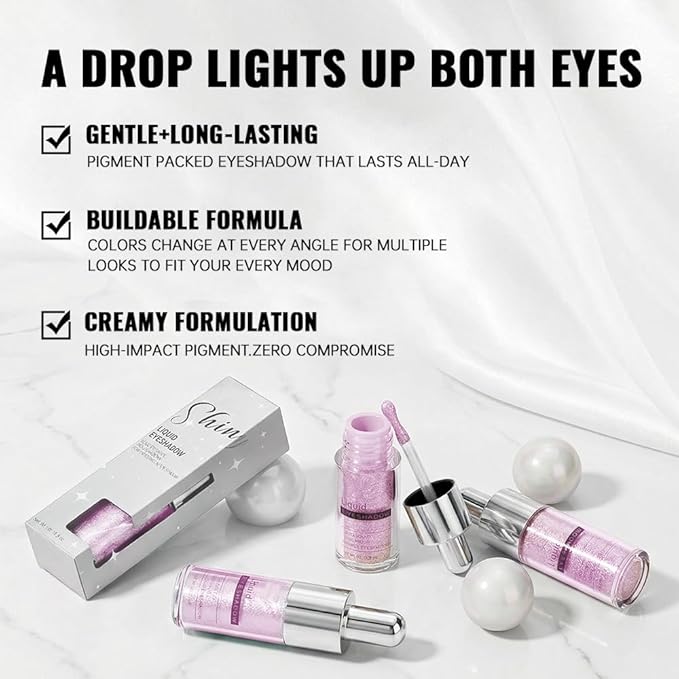 Cherry Pink Shimmer Liquid Eyeshadow, High Pigment Blendable Eye Makeup for Older Women, Long Lasting Lightweight Travel Friendly Buildable, Suitable for All Eye Shapes, Glitter Finish 09#