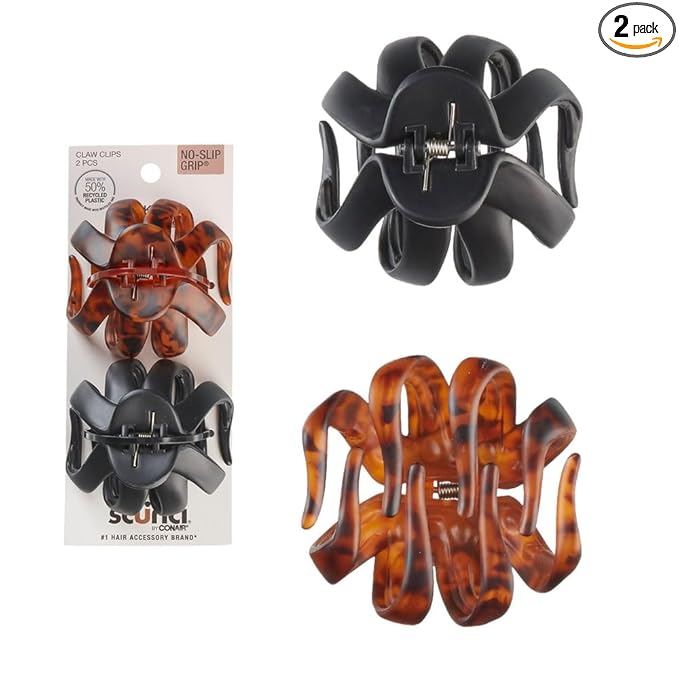 Scunci by Conair jaw claw clips - hair accessories for women - claw clips for thick hair - claw clip - Octopus Clip - Tortoise Brown & Black - 2 Count