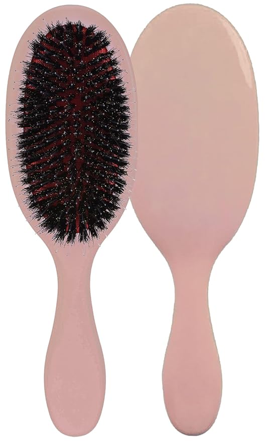 Boar Bristle Detangling Paddle Hair Brush for Curly Fine Wavy Hair, Anti-frizz Painless Detangler Brush Boar Nylon Mixed Bristle Styling Hairbrush for Women Men, Less Pulling and Hair Breakage