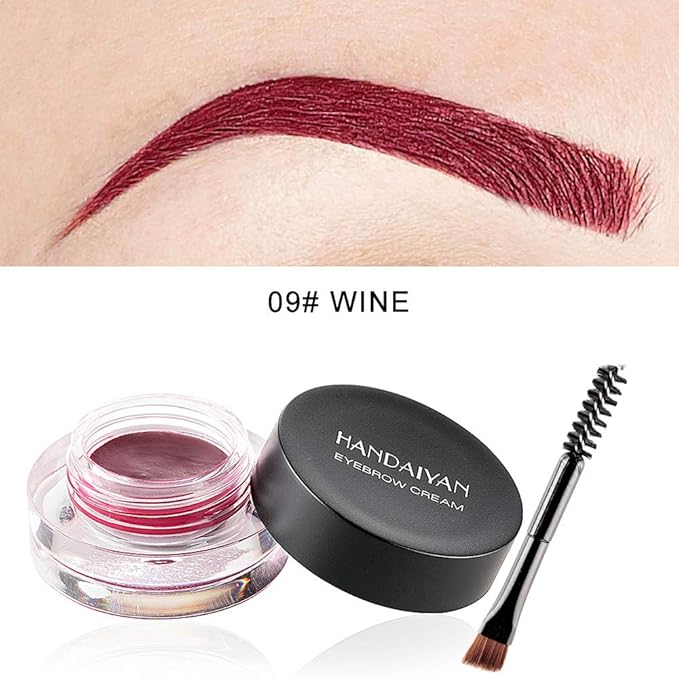 12 Colors Eyebrow Pomade Full-pigmented Long Lasting Waterproof Cream Gel Filling & Shaping Tinted Eyebrows Enhancers with Brush for Daily or Cosplay (09 Wine)