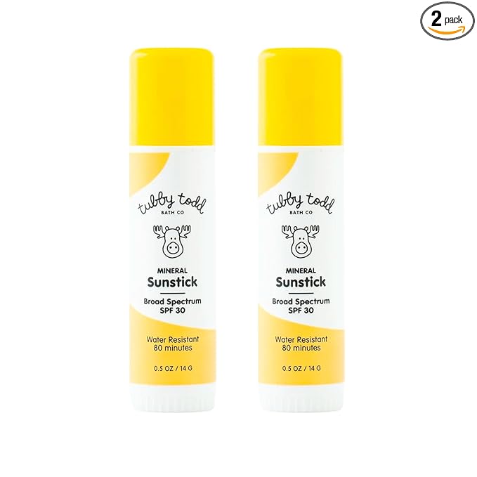 TUBBY TODD Mineral Sunstick - Broad Spectrum SPF 30 Sunscreen for Kids - Water-Resistant Stick Sunscreen for Body & Face - Safe for Sensitive Skin - 2 Pack, 0.5 oz