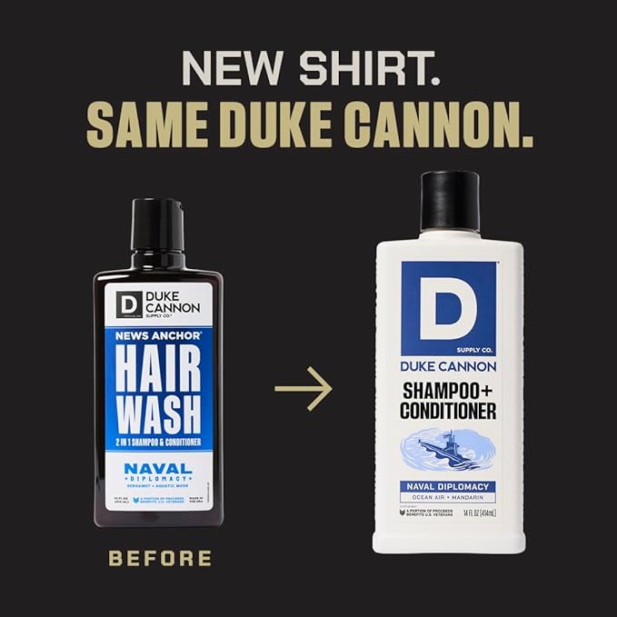 Duke Cannon Supply Co. 2-in-1 Hair Wash - Masculine Scent - Gentle Cleansing Hair Wash For Men - Stimulating Hair Shampoo & Conditioner - Strengthens Hair - Naval Diplomacy Shampoo/Conditoner (14 oz)
