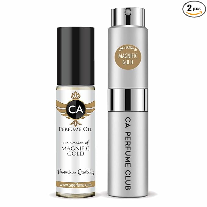 CA Perfume Duo Impression of Magnific Gold For Women And Men Perfume Layering Set Long Lasting Travel Size EDP + Body Oil Roll-On Bottle 0.27 Fl Oz+0.33 Fl Oz