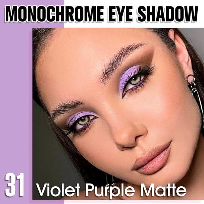 WanTuoluo Violet Purple Matte Eyeshadow Palette for Women, Single Monochrome Eye Shadow Makeup, Shiny Pressed Powder, Blendable Natural sombras para ojos, Holographic,Vegan,Travel -31