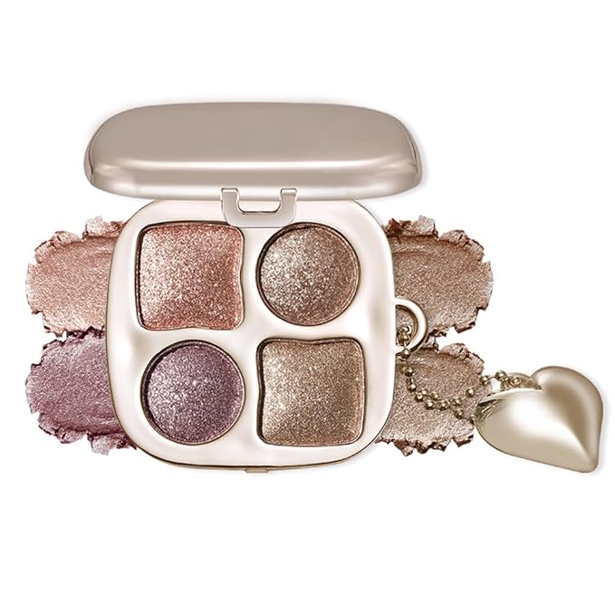 4 Color Diamond Glitter Shimmer Eyeshadow Palette, Sparkly Rose Gold Champagne Mauve Bronze Eye Shadow Quad, High Pigment Shimmer Metallic Glitter Eye Makeup for Party Glam Look, Sombra de Ojos 6