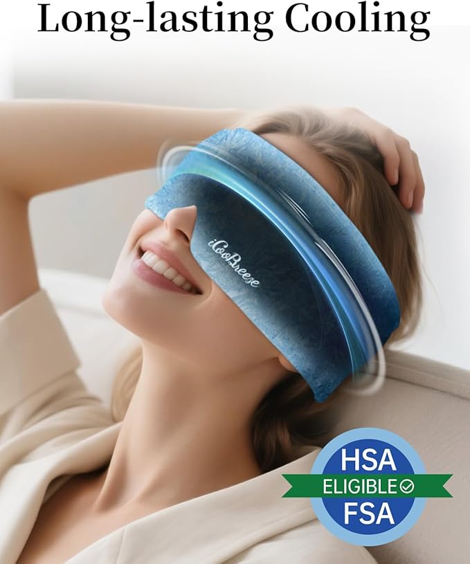 Cooling Eye Mask for Puffy Eyes, FSA Eligible HSA, Headache and Migraine Relief Gel Eye Mask, for Headache, Puffiness, Eye Strain, Reusable Face Ice Pack for Post-Surgery Care (Black)