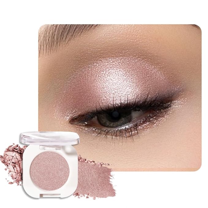 WanTuoluo Champagne Shimmer Single Glitter Cream Eyeshadow for Women, Rose Gold Sheer Monochrome Eye Shadow Makeup, Shiny Pressed Powder, Blendable Natural sombras para ojos, Girls Daily Gifts -24