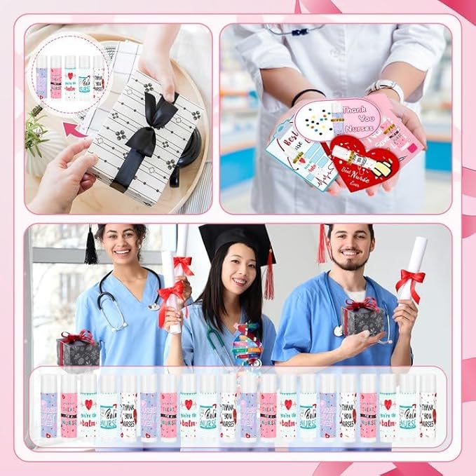 50 Set/100 Pcs Nurse Appreciation Gifts Bulk Nurse Lip Balm Include 50 Nurse Week Lip Balms 50 Nurse Card and Twist Ties Nurse Appreciation for Nursing Doula Ob Day Patient Access Week Favor