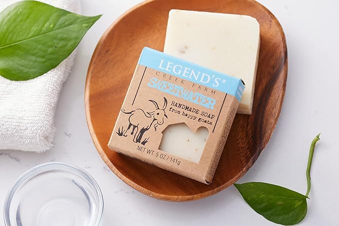 Legend's Creek Farm Goat Milk Soap - Cleansing Moisturizing Bar for Hands and Body - 5 Oz Creamy Lather, Nourishing, Gentle Natural Soap for Sensitive Skin (Sweetwater, Pack of 3)