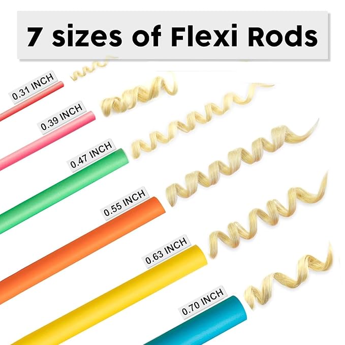 42 pcs 7" Flexi Rods,Hair Curlers Rollers Flexible Curling Rods,Heatless Bendy Foam Curls for Long,Medium,Short Hair to Sleep in,with Hair Dryer Bonnet for Quick Shaping(Silvery)