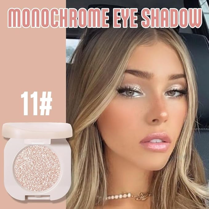 CAKAILA Monochrome Glittler Shimmer Eyeshadow Palette,Light Brown White Shimmer Powder Eyeshadow,24 Hour Waterproof Blendable Pressed Glitter Single Eye Shadow Apply Makeup Easily, Vegan