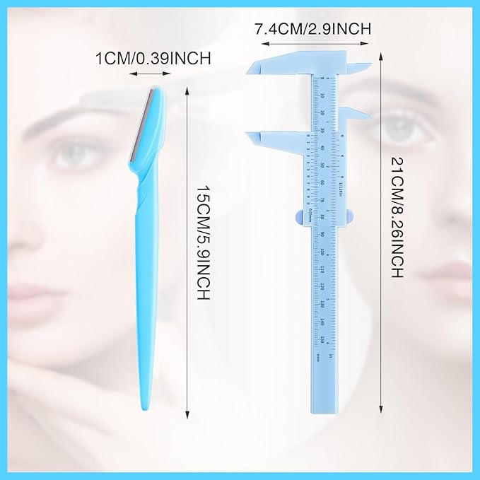 Weewooday 6 Pieces Tattoo Eyebrows Rulers 3 Point Positioning Ruler Mini Caliper Double Scale Vernier Calipers Eyebrow Caliper Microblading Ruler Measuring Tool with Eyebrow Shaver (Blue)