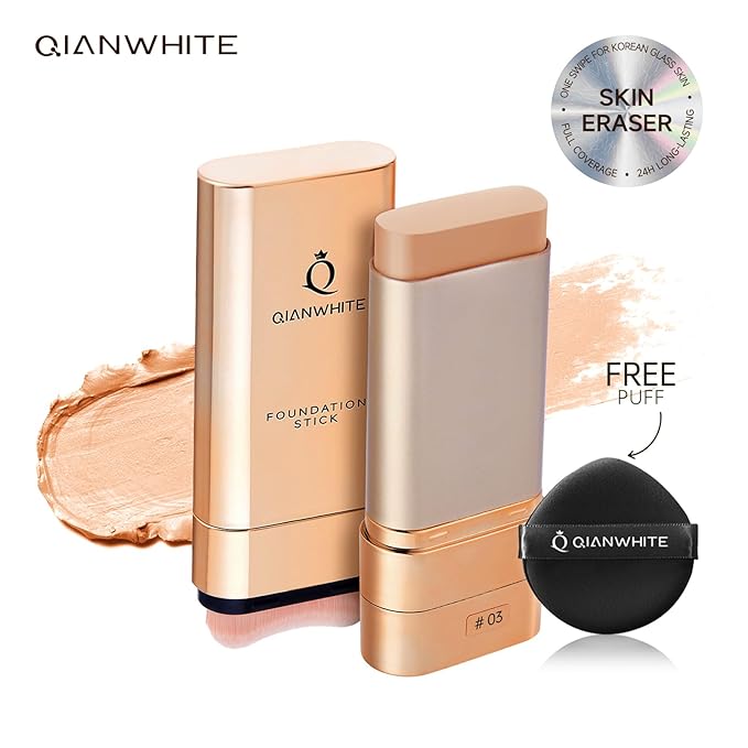 Korean Foundation Stick for Mature Skin, Waterproof Natural Nude Full Coverage Foundation Makeup Concealer, Double Head Foundations Make Up Sticks with Brush for All Skin (#03 LIGHT SAND)