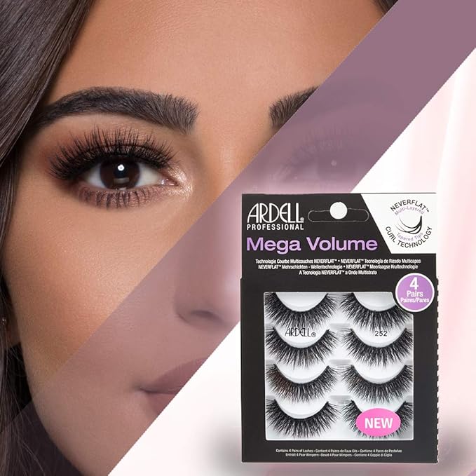 Ardell Natural Look Mega Volume, 252 - Full Volume, Long-Lasting Fake Lashes for Flawless Look, 4 Pairs