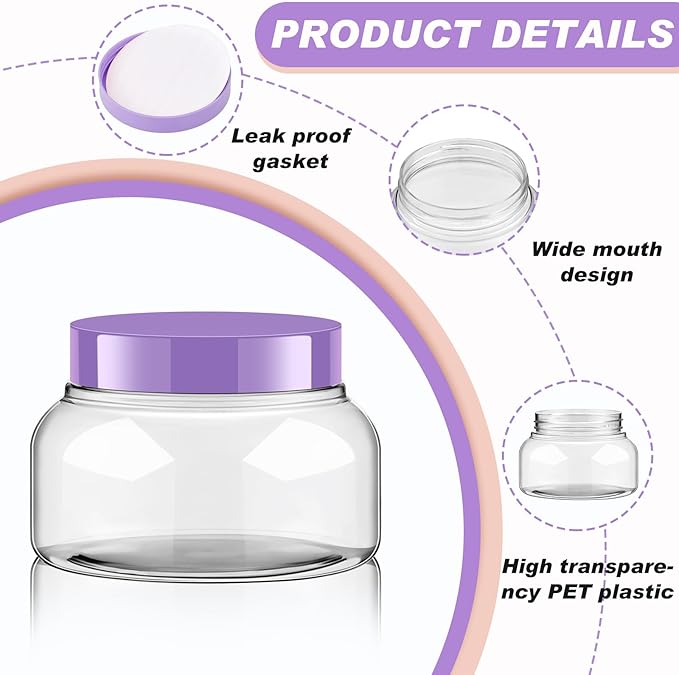 Tessco for you 24 Pack Plastic Jars with Lids Labels Multiuse Slime Containers Empty Body Scrub Jars Round Refillable Cosmetic Body Butter Container for Makeup (8 oz,Purple)