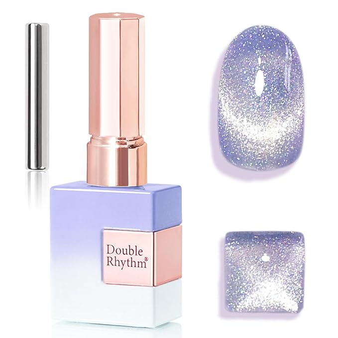 Double Rhythm 15ML Jelly Glass Cat Eye Gel Polish with Magnet Holographic Glitter Shimmer Translucent Sheer Color Salon Soak Off Magnetic Nail at Home (Sweet Blue Purple-MC1193)