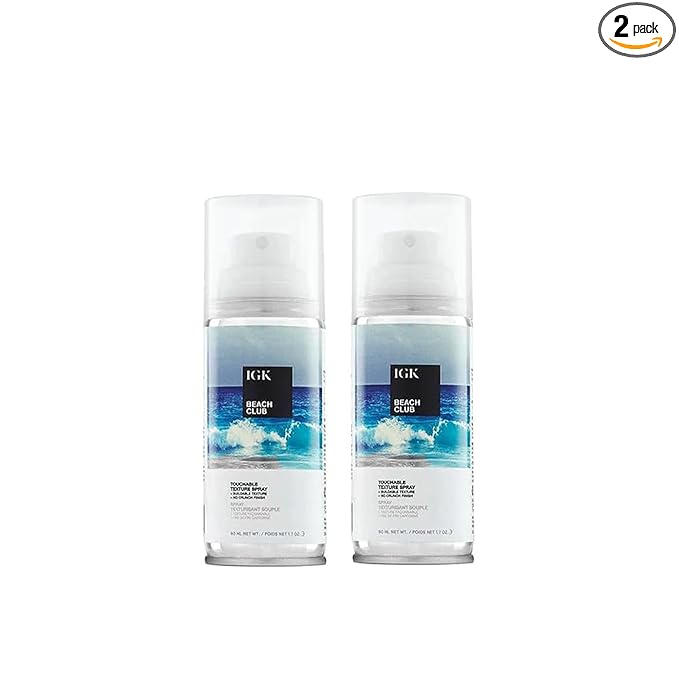IGK Beach Club Texture Spray for Hair Travel Size | Instant Volume, Texture and Hold | Salt-Free, Non-Drying Finishing Spray | Vegan + Cruelty-Free | 1.7 Fl Oz (Pack of 2)