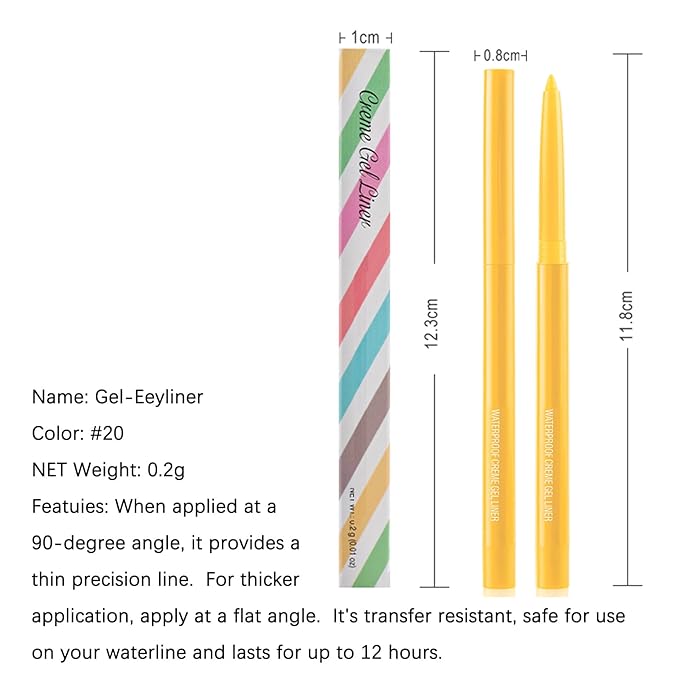 Eyeliner Pencil, Waterproof Eyeliner Long-lasting, Yellow Eyeliners, High-Pigmented Colorful Eyeliners Easy To Use Eye Liner Pen for Women, Yellow
