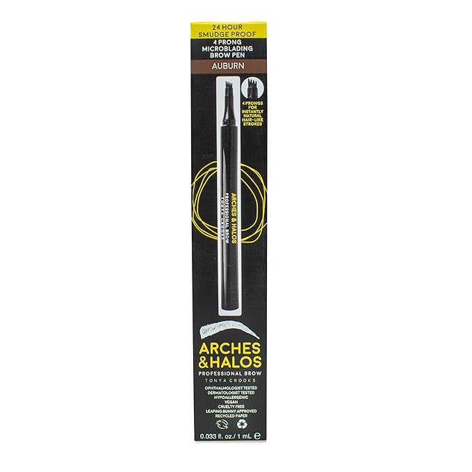 Arches & Halos Microblading Brow Shaping Pen - Fuller, More Defined Brow - Long-lasting, Smudge Resistant, Rich Color - Vegan and Cruelty Free Makeup - Auburn - 1 ml
