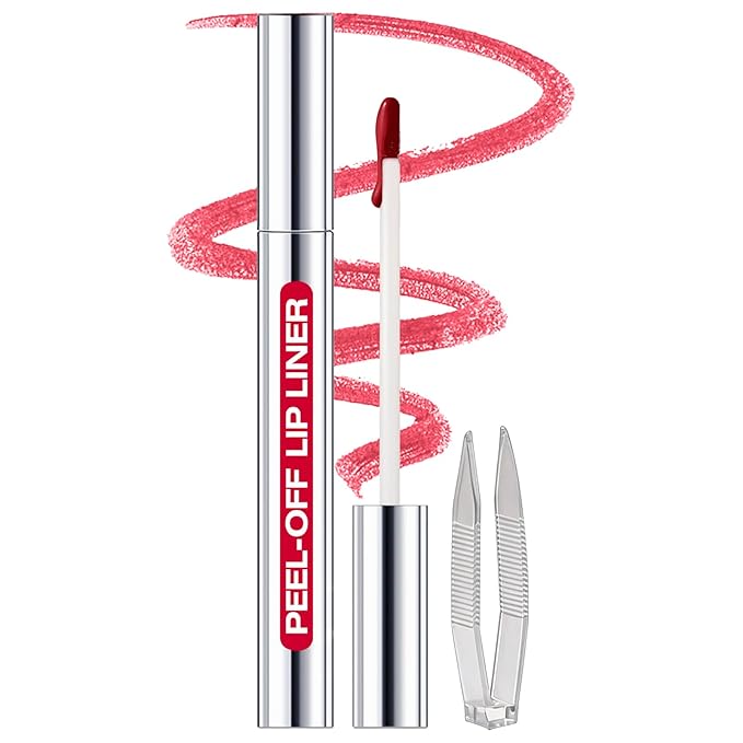 Peel Off Lip Liner Stains for Women, Long Lasting Waterproof Matte Finish Lip Tint Stains with Tweezer Kit, Transfer Proof, Easy to Use, Peel Off Liquid Lipstick for All Skin Types, #6 Rose Red