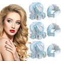 Satin Hair Rollers Set - 6 Heatless Curling Rods, Headband, and Cap for No Heat Curls on All Hair Types (Tie-dye Blue)