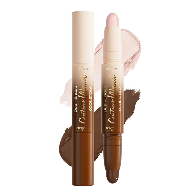 Dual-Ended Contour & Highlight Stick Cream Waterproof Contour Stick, Buildable Formula for Natural Definition and Sculpting, Flawless Cheeks, Jawlines, and Nose Contours(TAN)
