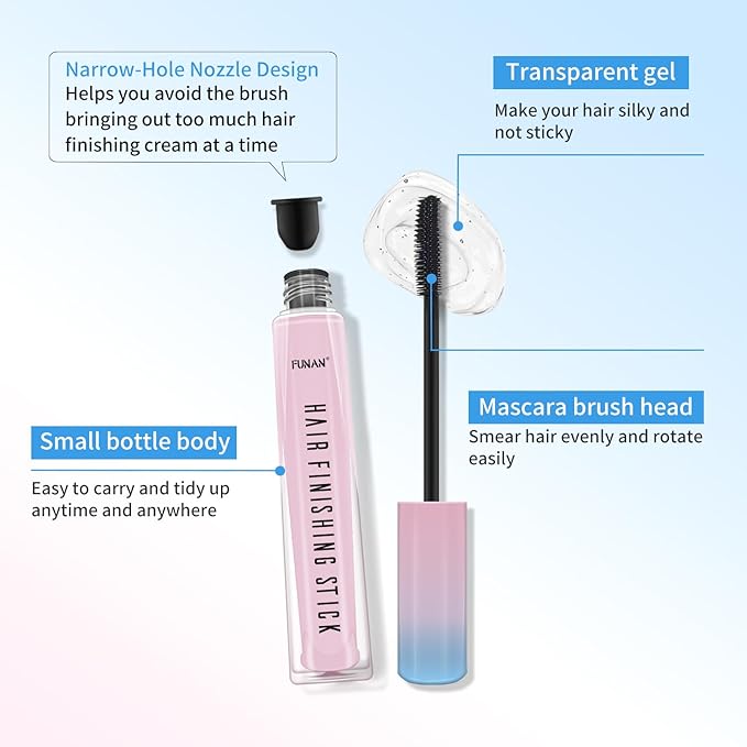 FUNAN 9Pcs hair finishing stick Set with hair finishing stick, hair wax stick, Hair Tail Tools, Hair Comb Kit for Woman Girl Hair Styling, Non-Greasy and Non-Sticky, Edge&Back Brushing(Pink)