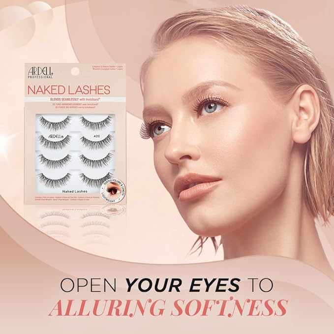 Ardell Naked Lashes 420 – Lightweight Natural Strip Lashes with Invisiband, Reusable False Eyelashes, Multipack, 4 Pair, 1 Pack