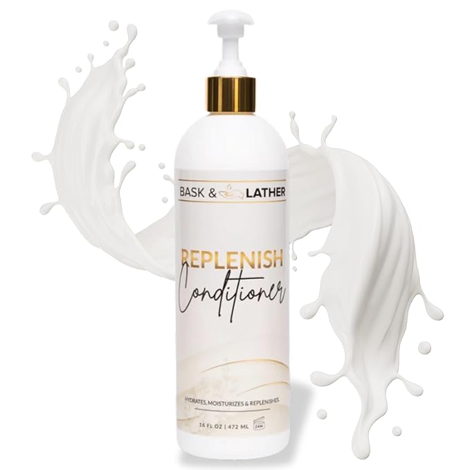 BASK & LATHER Replenish Conditioner – Deep Hydrating, Natural Formula for Elasticity & Detangling, Silicone-Free, Paraben-Free, Color-Safe (XL 16 oz)