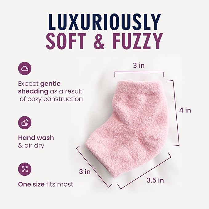 Dr. Frederick’s Original Moisturizing Fuzzy Heel Socks - Cozy Gel-Lined Socks for Dry Cracked Heels - 2 Pairs - Overnight Foot Care with Olive Oil, Vitamin E - Gifts for Women & Men - Relaxing Rose