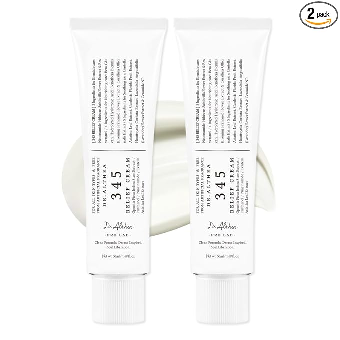 Dr.Althea 345 Relief Cream, Daily Face Moisturizer, Blemish Relief Care, Soothing Recovery & Moisture, Korean Vegan Skin Care for All Skin Types, 1.69 Fl Oz (Pack of 2)