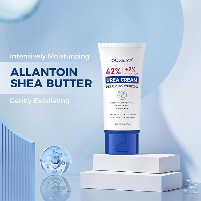 OUKEYA Urea Cream 42 Percent with 2% Salicylic Acid, 3 Oz Foot & Hand Cream for Dry Cracked Heels, Deep Moisturizing & Softening Keratin Feet Cream, Nourishing Skin Care Lotion for Rough, Dry Areas