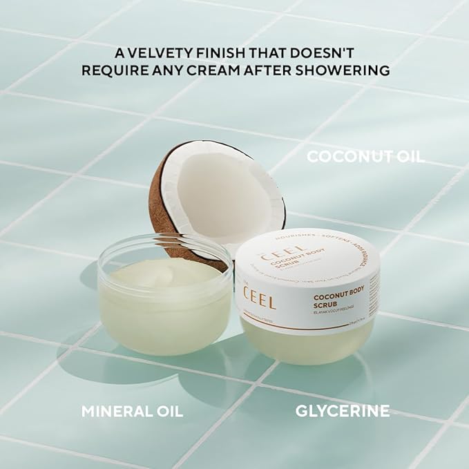 The Ceel Coconut Body Scrub – Moisturizing, Nourishing & Exfoliating Scrub for Keratosis Pilaris, Dry Skin & Smooth, Glowing Skin 275g - 9.70 oz