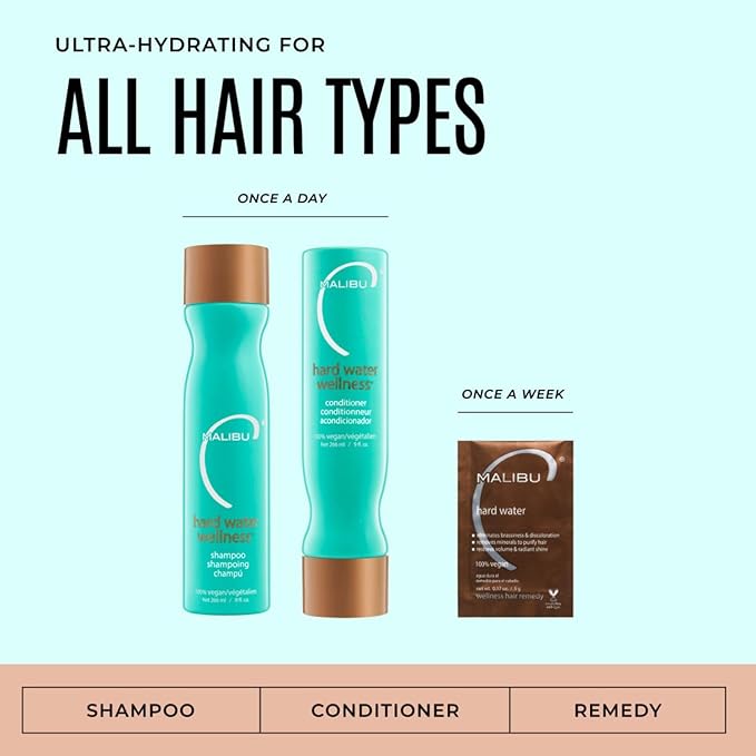 Malibu C Hard Water Hair Clarifying Shampoo - Travel Size Sulfate Free Chelating Formula for Build Up & Scalp Detox - Removes Minerals, Prevents Discoloration, Restores Shine - Vegan Hair Care, 3.4oz